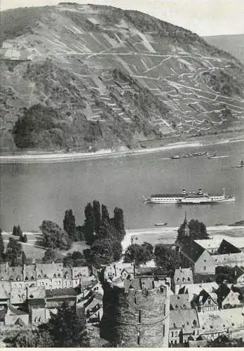 Sailing & navigation themed postcard Burg Stahleck auf Bacharach Rhein paddle steamer