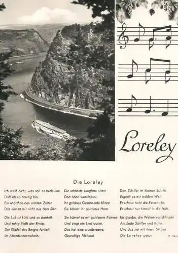 Sailing & navigation themed postcard Loreley cruise ship musical notes