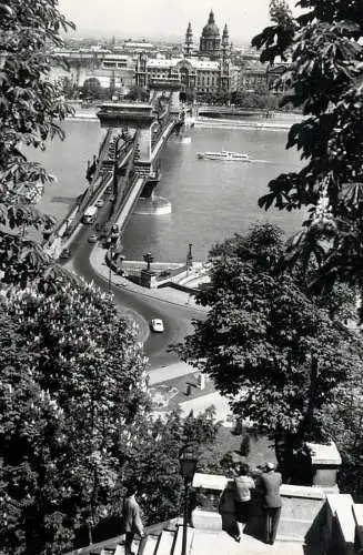 Sailing & navigation themed postcard Budapest chain bridge cruise ship