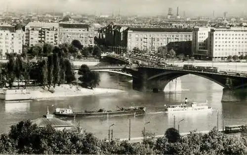 Sailing & navigation themed postcard Budapest Danube cargo barge