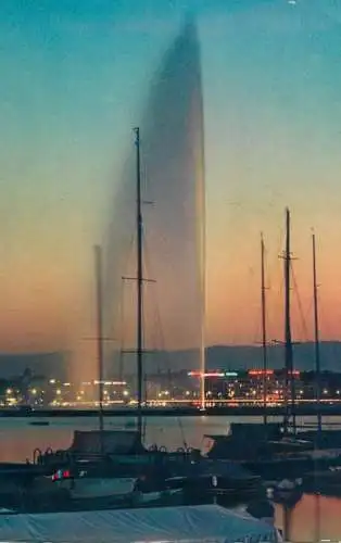 Sailing & navigation themed postcard Geneve harbour fountain