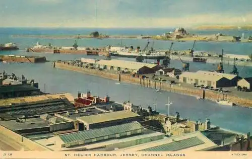 Sailing & navigation themed postcard UK Jersey harbour dockyard cruise ship