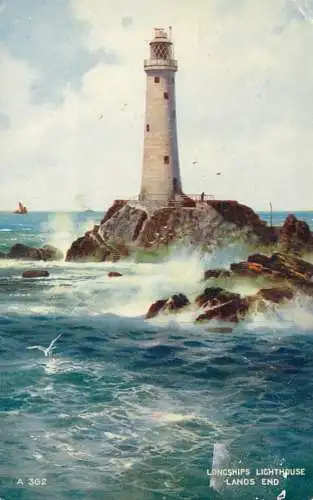 Sailing & navigation themed postcard UK lighthouse Lands End