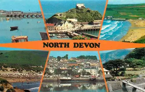 Sailing & navigation themed postcard North Devon pier barge