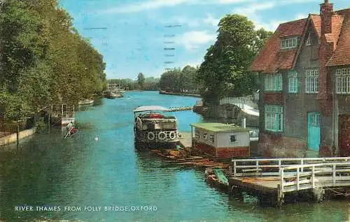 Sailing & navigation themed postcard River Thames Folly Bridge Oxford barge