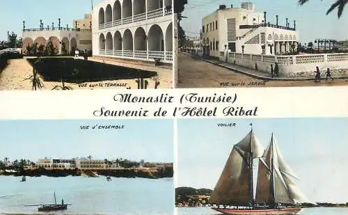 Sailing & navigation themed postcard harbour Monastir Tunisie Hotel Ribat Sailing Vessels