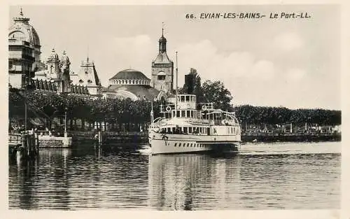 Sailing & navigation themed postcard Evian les Bains port paddle boat