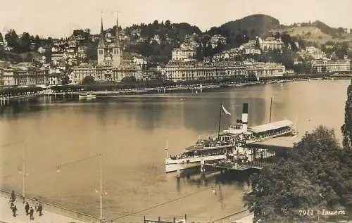 Sailing & navigation themed postcard Luzern cruise ship pier