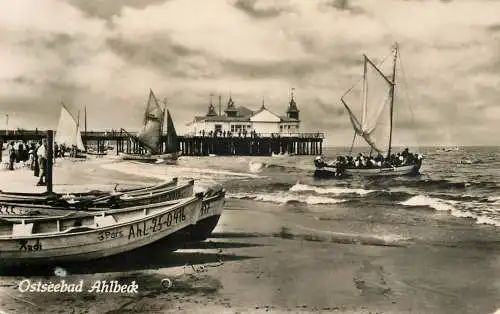 Sailing & navigation themed postcard Ostseebad Ahlbeck sailboat pier