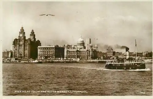 Sailing & navigation themed postcard UK Hungary pier head cruise ship