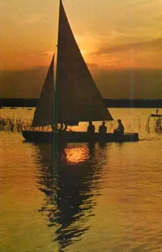 Sailing & navigation themed postcard Mamaia Siut Ghiol lake sunset sail boat