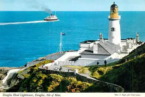 Sailing & navigation themed postcard UK Isle of Man Douglas Head Lighthouse cruise ship
