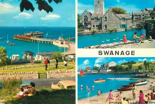 Sailing & navigation themed postcard UK Swanage pier boats beach