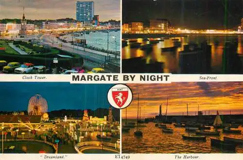 Sailing & navigation themed postcard UK Margate night harbour boats