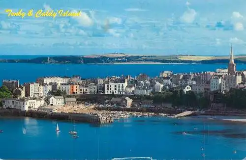 Sailing & navigation themed postcard UK Tenby Caldy island pier harbour