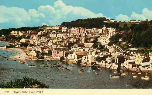 Sailing & navigation themed postcard UK Fowey from Hall Walk