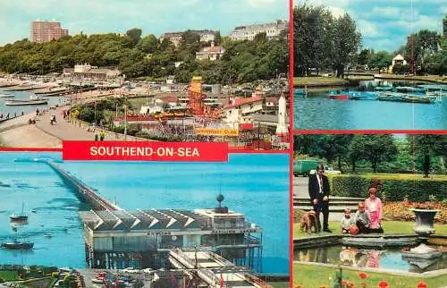 Sailing & navigation themed postcard UK Southend on sea pier boat beach