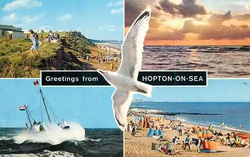 Sailing & navigation themed postcard UK Hopton on sea seagull boat beach