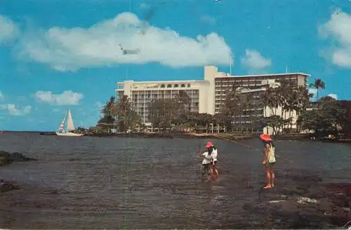 Sailing & navigation themed postcard Hawaii Naniloa surf fishing sailboat