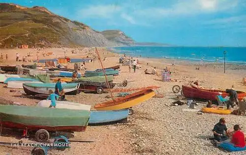 Sailing & navigation themed postcard UK Charmouth Dorset coast beach boat