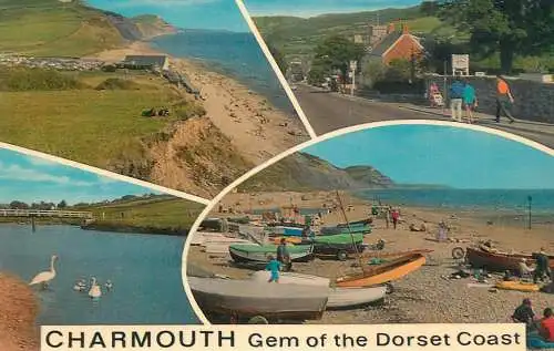 Sailing & navigation themed postcard UK Charmouth Dorset coast beach boat
