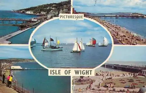 Sailing & navigation themed postcard UK Isle of Wight sailing vessel pier