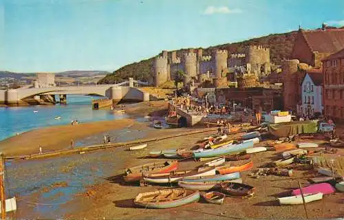 Sailing & navigation themed postcard UK Conway castle beach boats