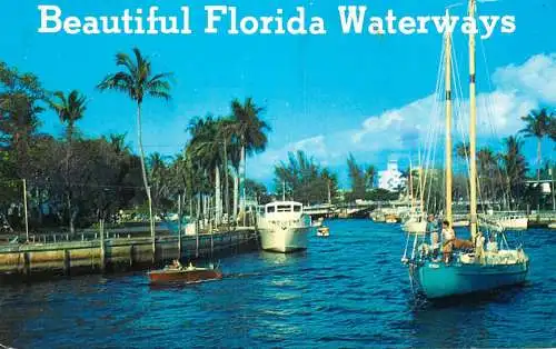 Sailing & navigation themed postcard US Florida chanel sailing vessel palm tree