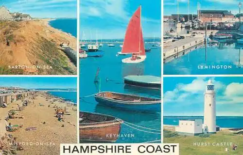 Sailing & navigation themed postcard UK Hampshire coast lighthouse vessel boat beach