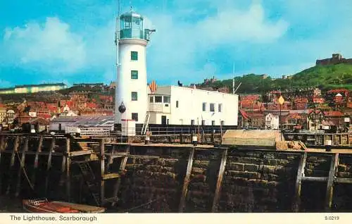 Sailing & navigation themed postcard UK Scarborough lighthouse boat