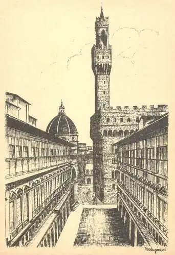 Italia cartolina postale Florence arcade Uffizi and Old Palace