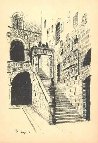 Italia cartolina postale Firenze courtyard and stairs