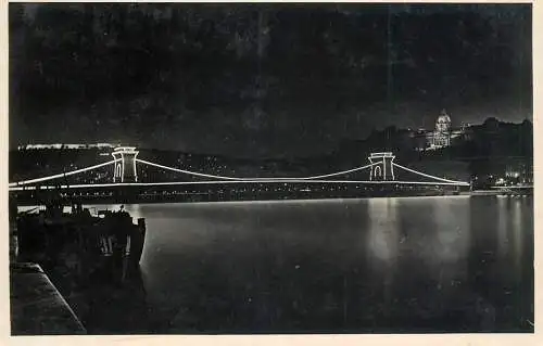 Hungary Budapest Chain Bridge with Royal Palace nocturnal view