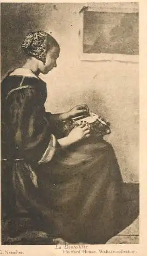 Fine art postcard painting G. Netscher la Dentelliere