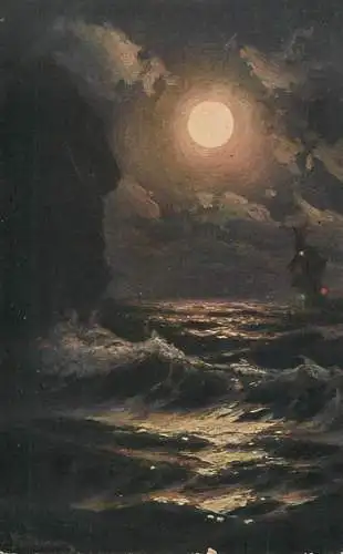 Vintage fine art postcard painting J. Magdesian moonnight