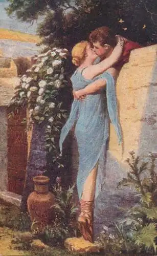 Vintage fine art postcard painting R. de Witt la chanson du matin