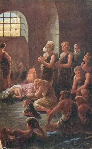 Postcard illustrators painting H. Sienkiewicz Quo Vadis The Christians in the jail of the circus