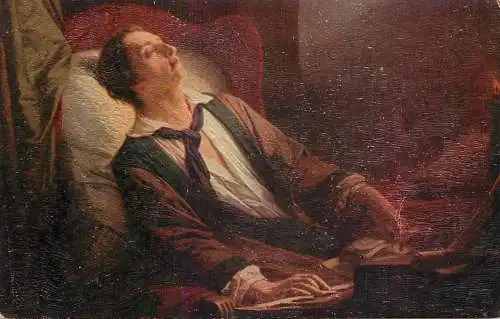 Postcard illustrators painting die letzten Gedanken von Weber von N. de Keyser