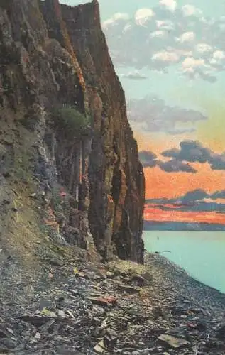 Postcard illustrators painting 1930 sea coast cliff
