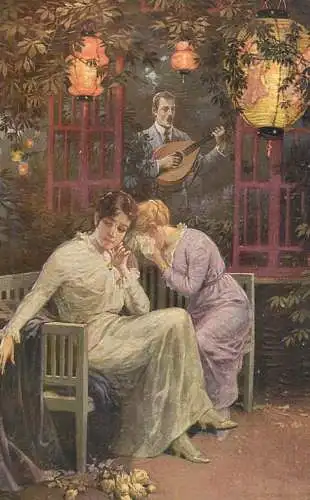 Postcard illustrators painting R.Borrmeister das letzte Lied