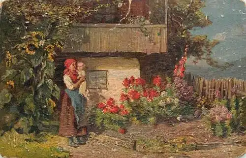 Postcard illustrators painting Ein Sommertag F. Schulthuis