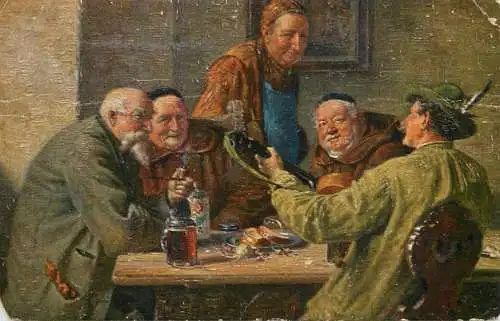 Postcard illustrators painting Ed. Grutzner Germany a merry song