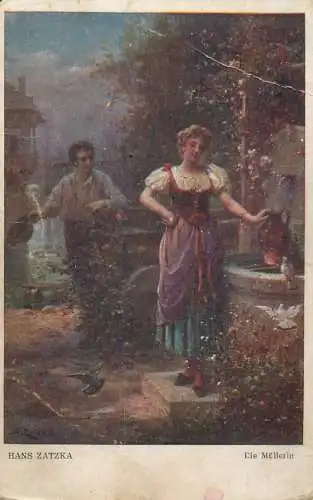 Postcard illustrators painting Hans Zatzka Die Mullerin