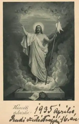 Postcard religious card Jesus and flag