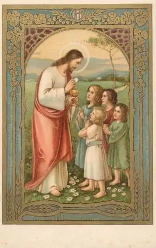 Postcard religious card Jesus Christ communion