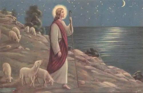 Postcard religious card Jesus Christ the shepherd