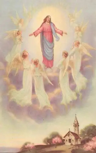 Postcard religious card Jesus and angels