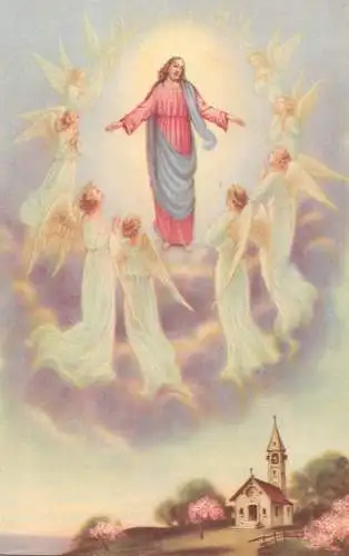 Postcard religious card Jesus and angels