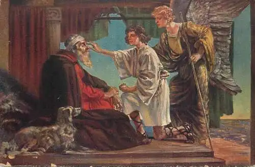 Postcard religious card die Heilung des Tobias