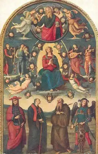 Postcard religious card Christianity Pietro Perugino l'assunzione e Santi